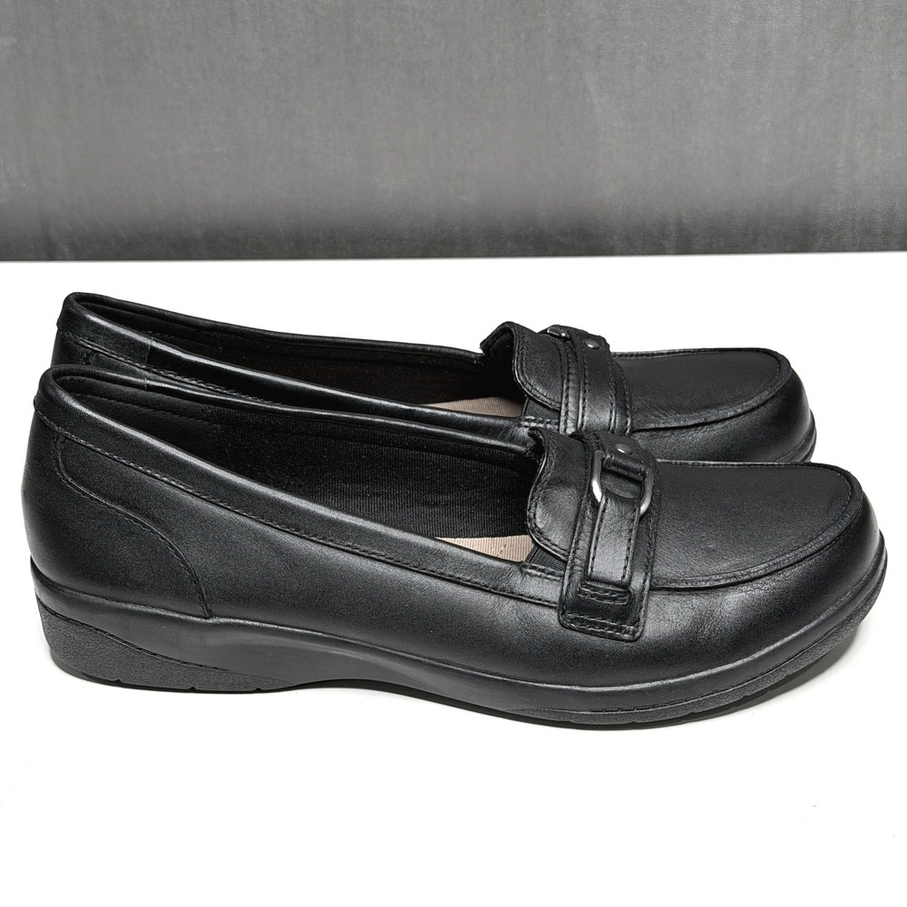 Clarks Cheyn Marie Loafers Women Sz 9.5 Buckle Black Leather Cushion Slip On New